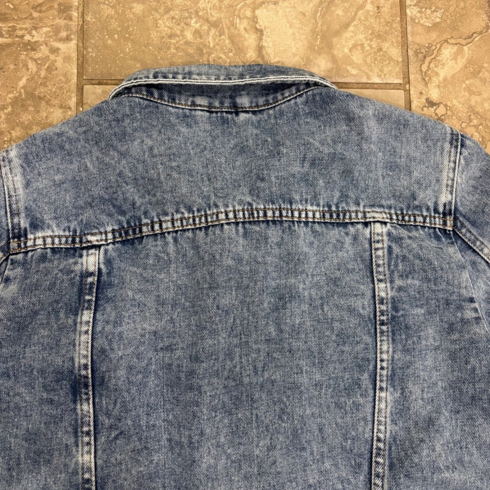 Free People Rumors  Blue Acid Wash Denim Trucker Jacket Womens Large‎ - Picture 9 of 16